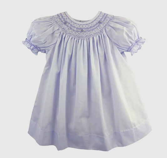 Bishop smocked dress with pearls lavender