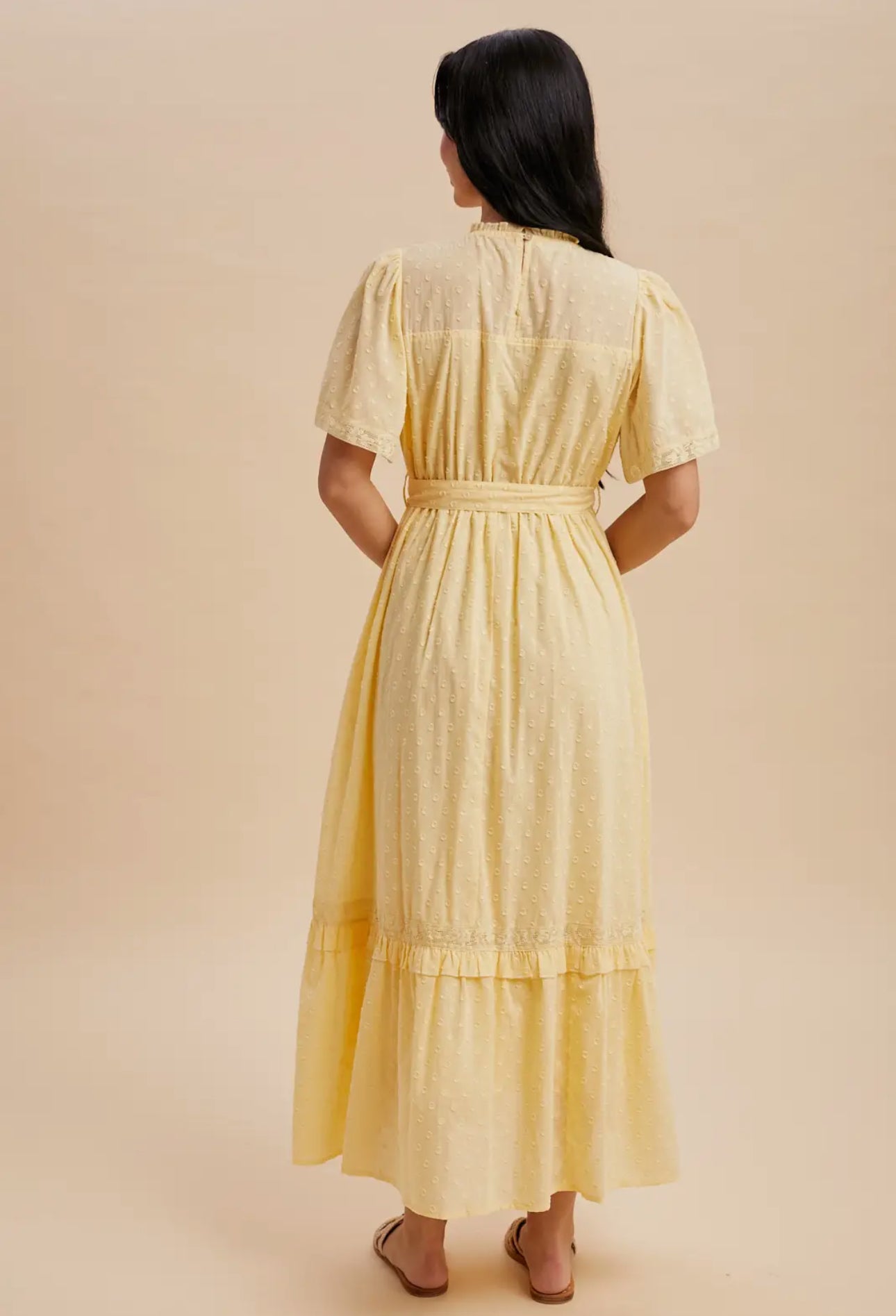 Swiss dot yellow maxi dress