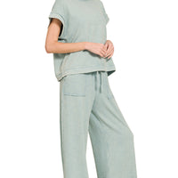 Acid wash pant set -blue grey