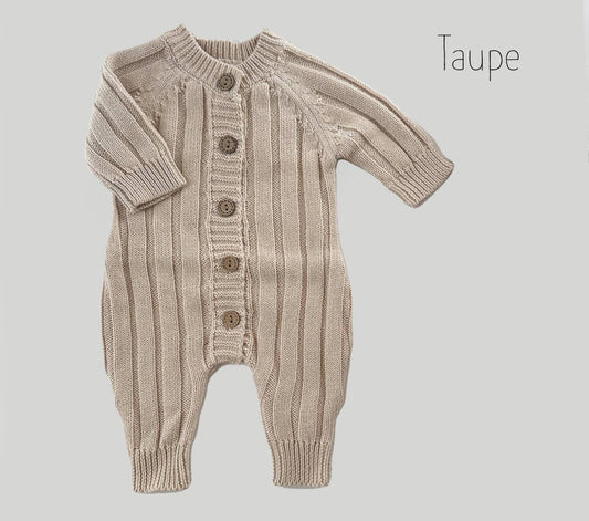 Taupe knitted button down sweater romper