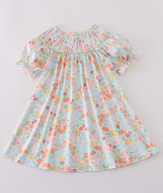 Green floral smocked dress