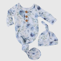 Blue floral bamboo gown with hat