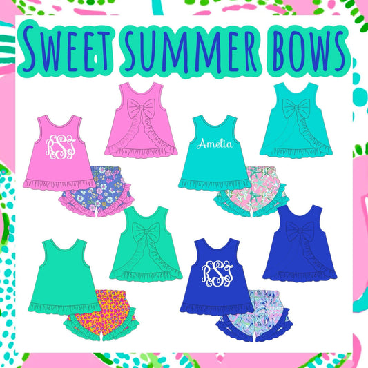 Sweet summer bow short set pink- add embroidery for $5