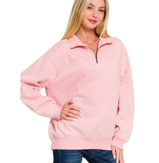 Acid wash quarter zip- Pink