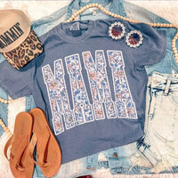 Denim floral MAMA tee