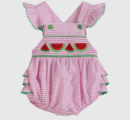 Pink watermelon smocked bubble