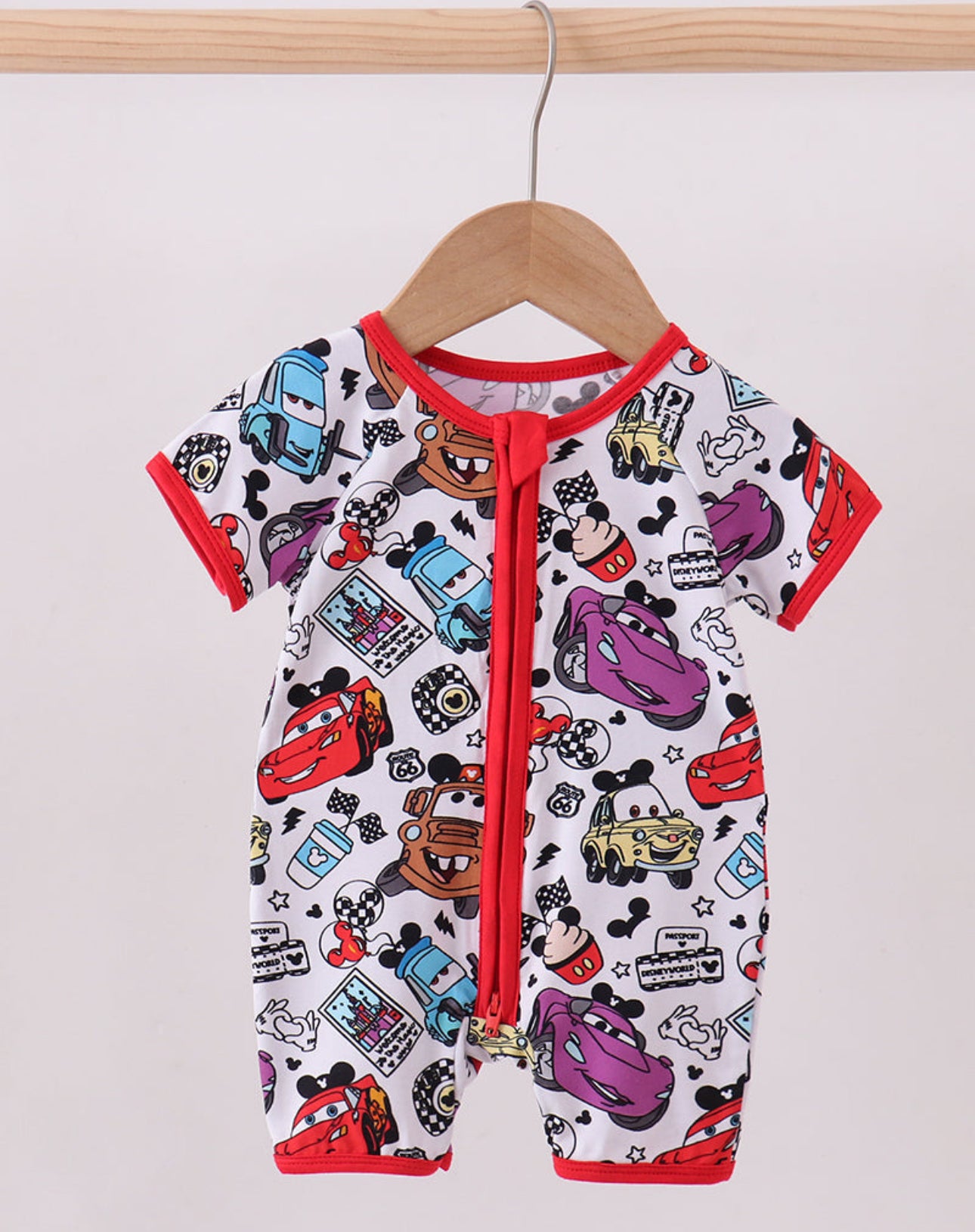 Red cars bamboo romper