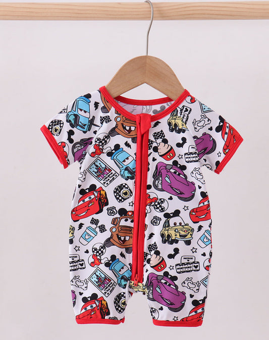 Red cars bamboo romper