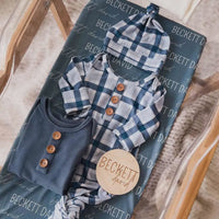 Paxton plaid newborn gown with hat