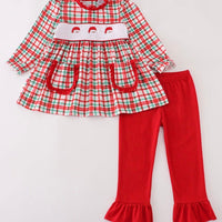 Red Santa plaid girl set