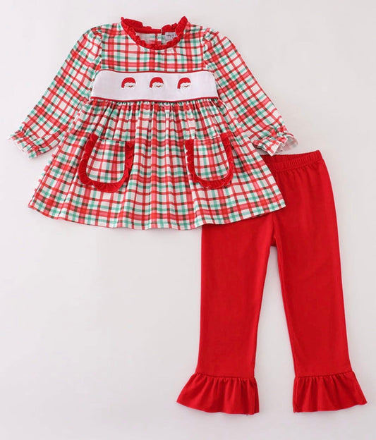 Red Santa plaid girl set