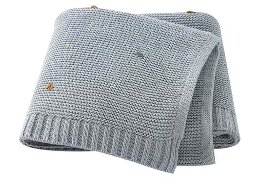 Blue polka dot knit blanket