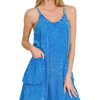 Acid wash pocket romper -blue