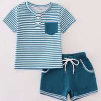 Teal striped short set