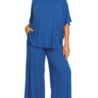 Curvy sized ribbed pant set- navy