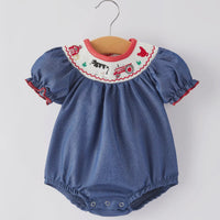 Farm smocked girls romper