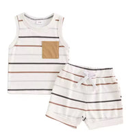 Neutral striped short set