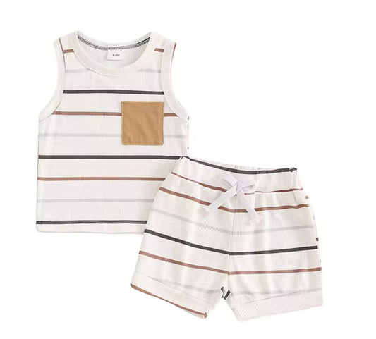 Neutral striped short set