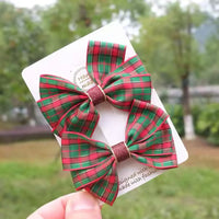 Christmas plaid alligator bow set