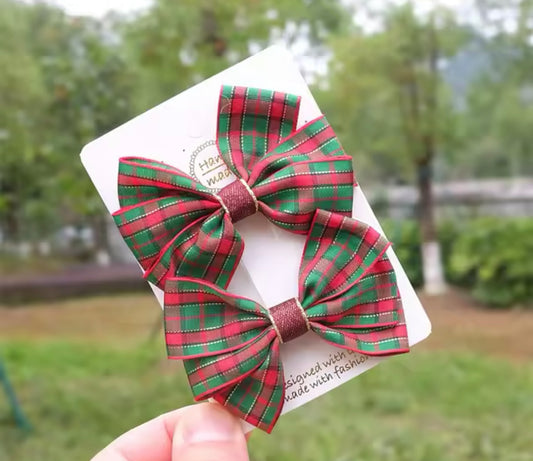 Christmas plaid alligator bow set