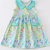 Green floral girls dress