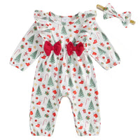 Christmas pattern romper with bow