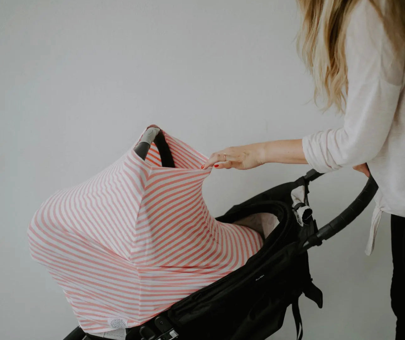 Multi use 4 in 1- car seat cover, nursing cover, shopping cart cover, high chair cover - white/pink stripe