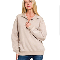 Acid wash quarter zip- ash mocha