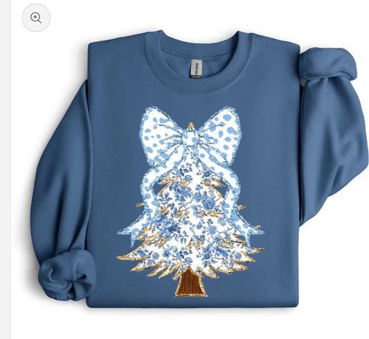 Blue Christmas tree sweatshirt