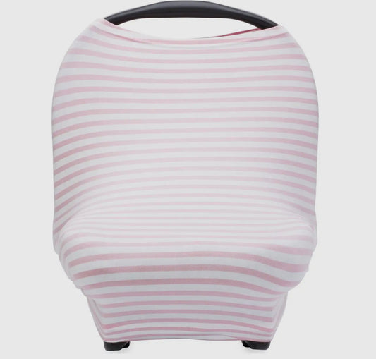 Multi use 4 in 1- car seat cover, nursing cover, shopping cart cover, high chair cover - white/pink stripe