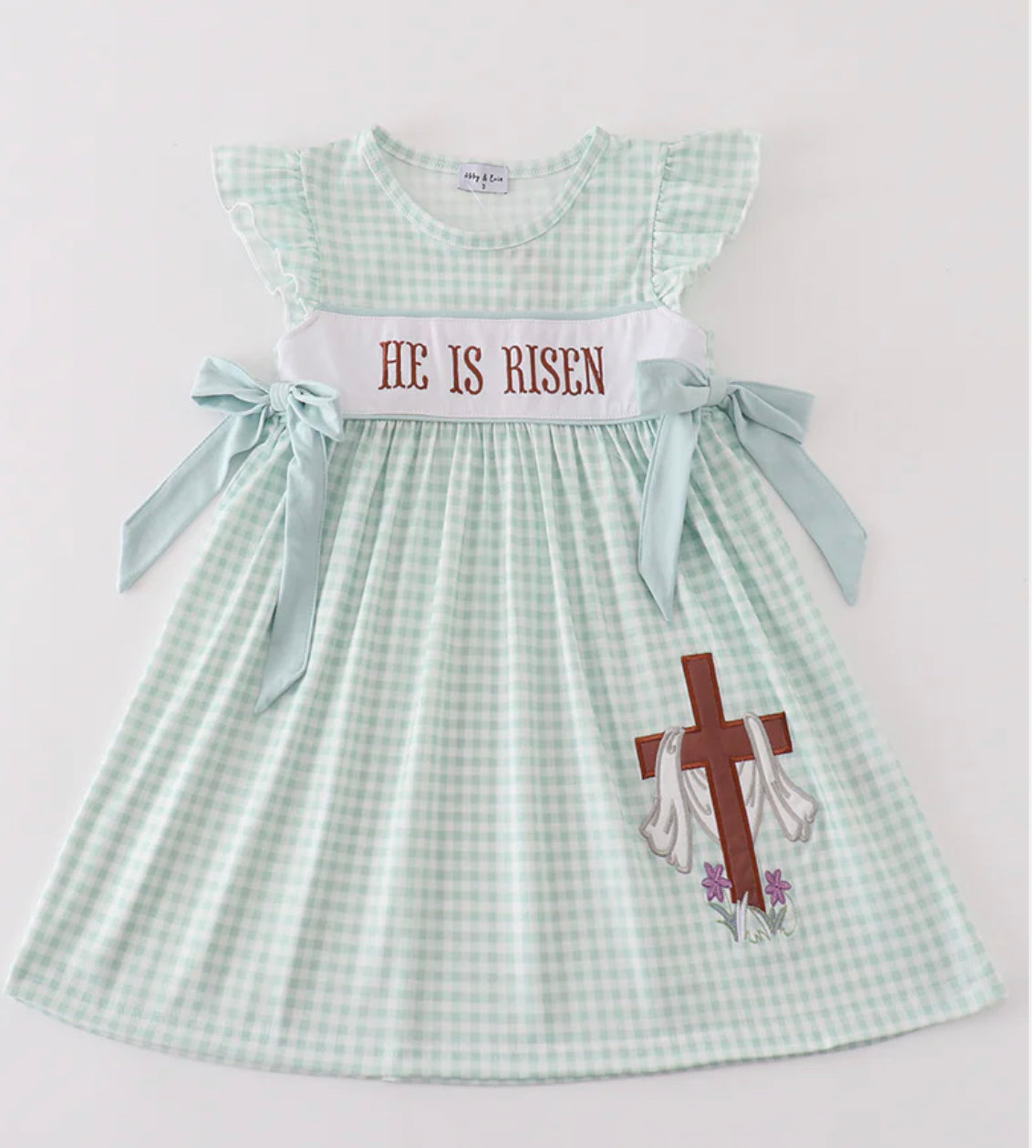 Embroidered he is risen girls dress