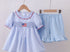 Blue flag smocked girls set
