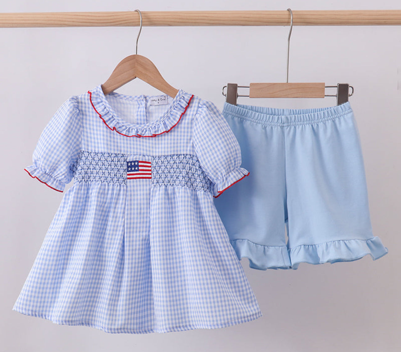Blue flag smocked girls set