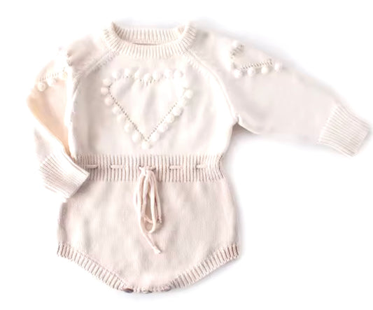 Heart knit sweater romper