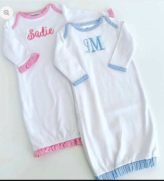 Gingham trim baby gown