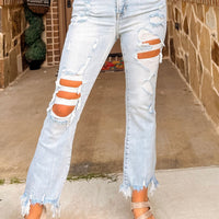 Light wash distressed jeans