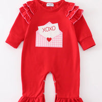Red valentines XOXO applique girls romper