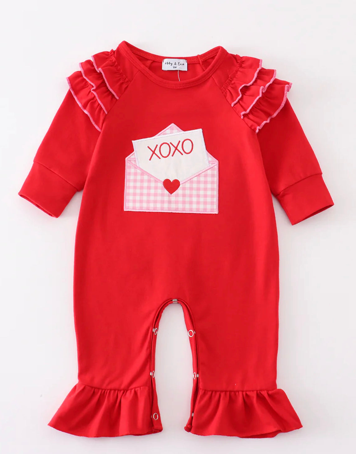 Red valentines XOXO applique girls romper