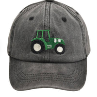 Green tractor embroidered kids hat