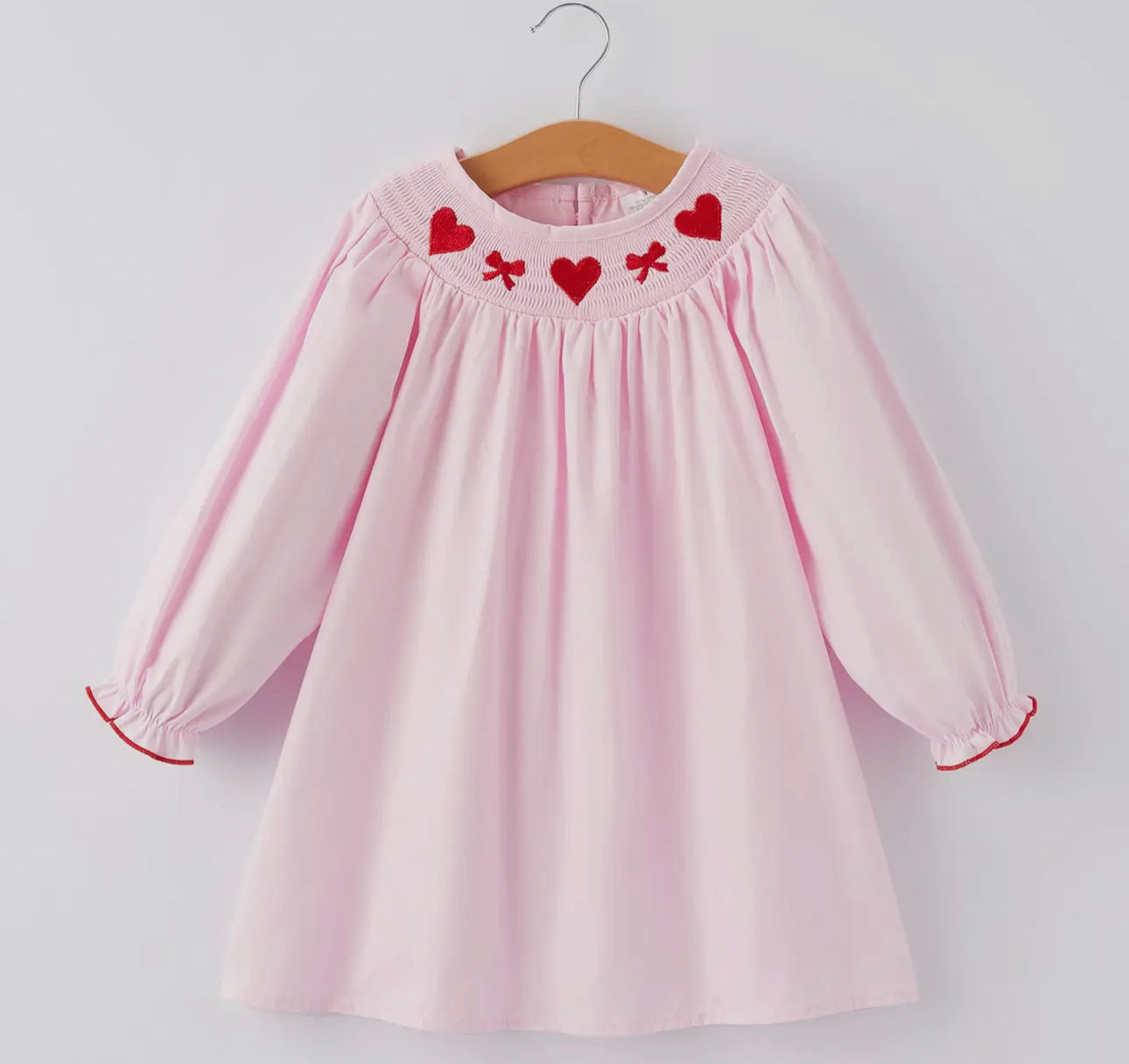 Pink heart bow smocked dress