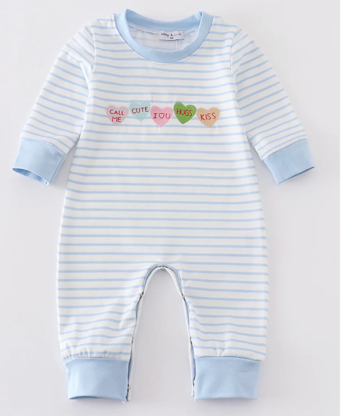 Blue stripe hearts boys romper