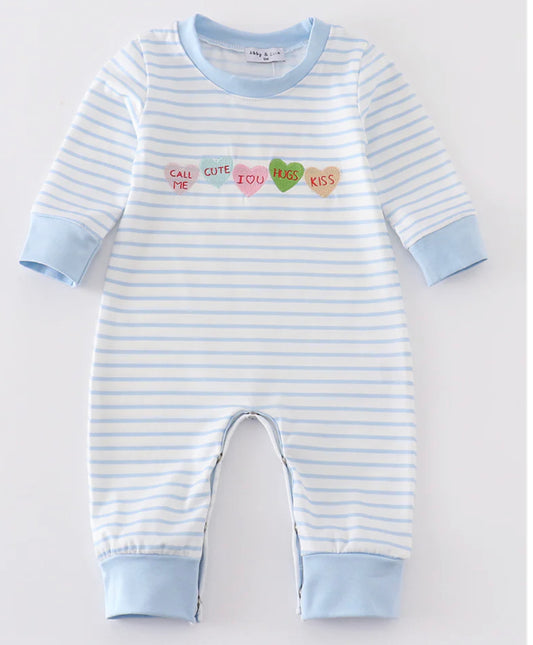 Blue stripe hearts boys romper