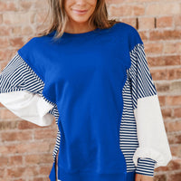 Blue striped sleeve top