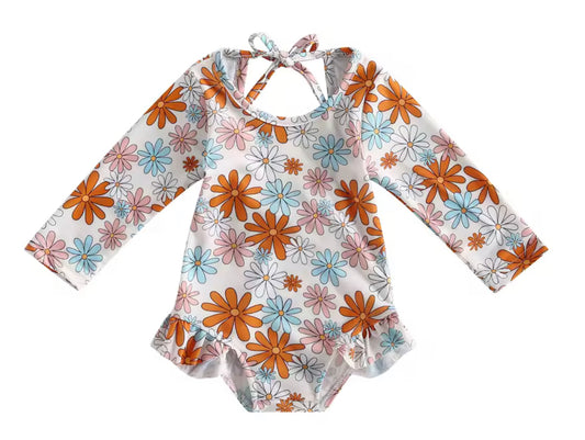 Blue/orange floral Rashguard swim