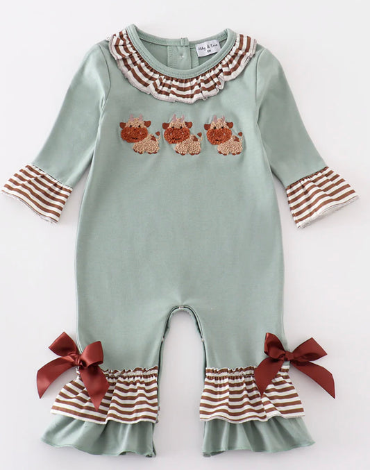 French knot girls cow romper