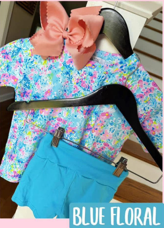 Blue floral biker set