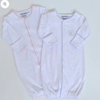 Picot trim gown with hidden snaps with hat