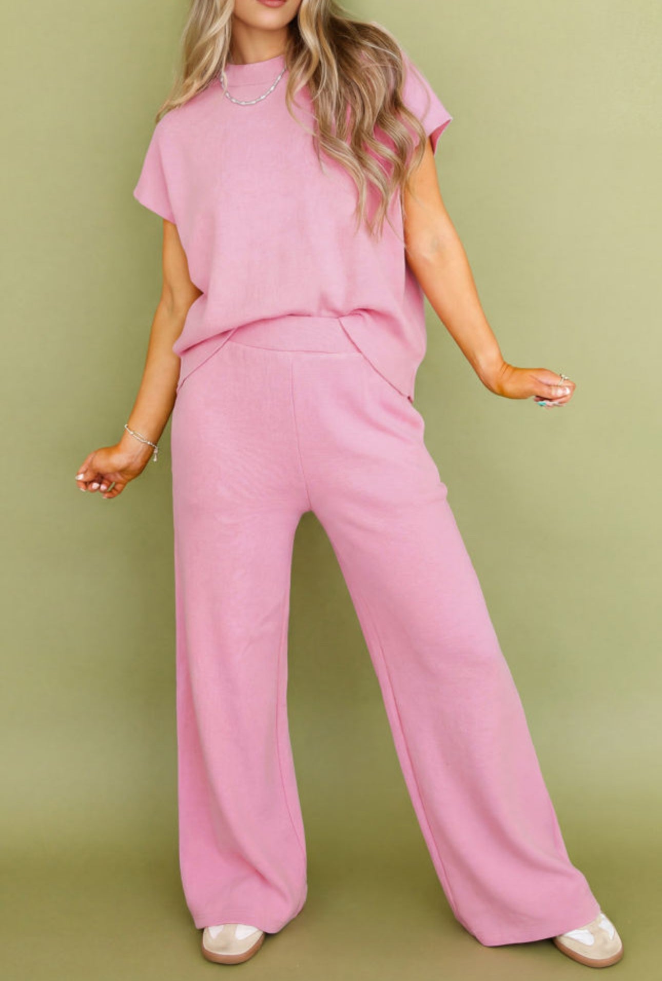 Pink short sleeve pant set