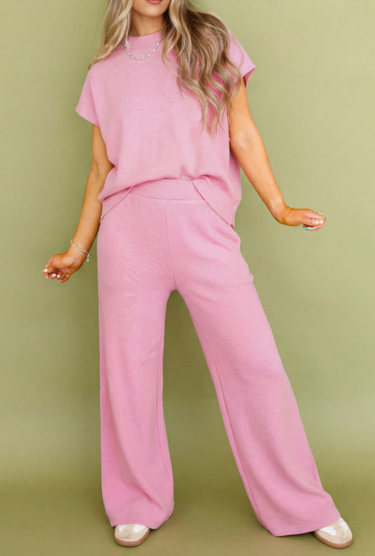 Pink short sleeve pant set