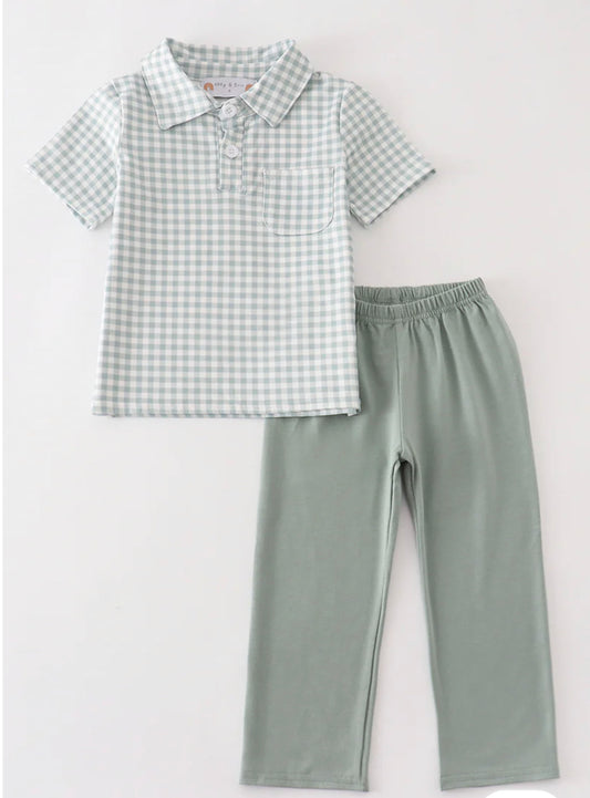 Sage gingham boys set
